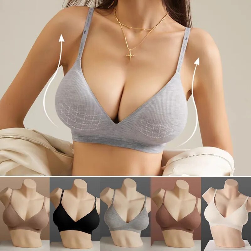 Women Sexy Seamless Bras Deep V Neck Bralette Sexy Lingerie Letter Strap Tops Push Up Underwear Wireless Brassiere for Female