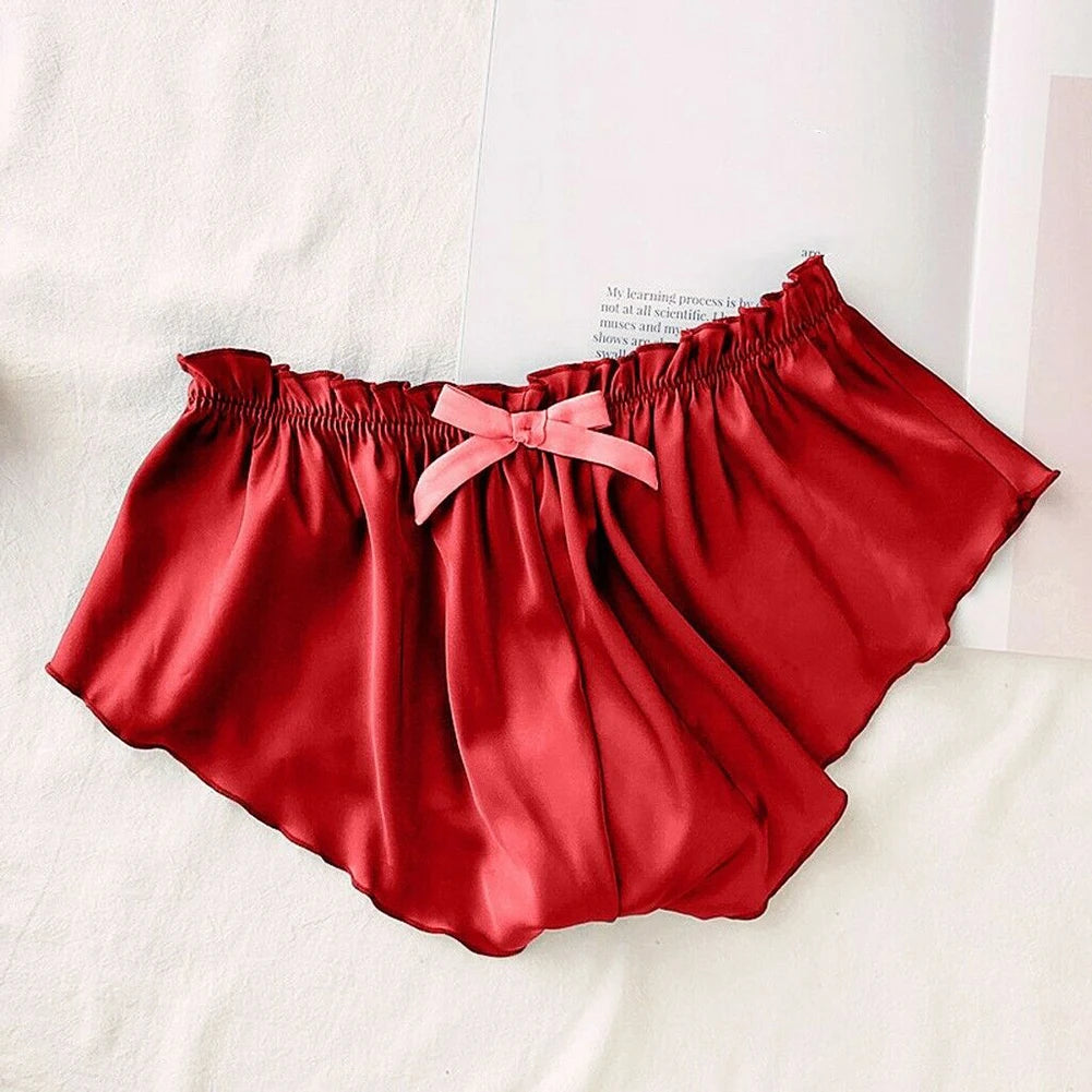 Women Imitation Silk Satin Briefs Ruffle Underwear Ladies Smooth Underpants Soft Panties Pajamas Shorts Woman's Underpants Solid