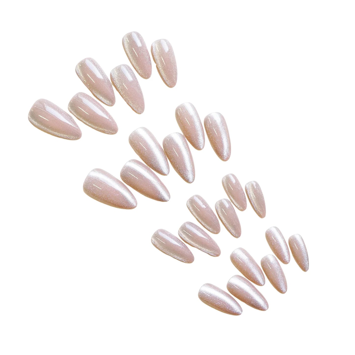 24pcs Almond False Nail Glittering Cat Eye Style Pointed Tips Artificial Nail for Hand Decoration Nail Art