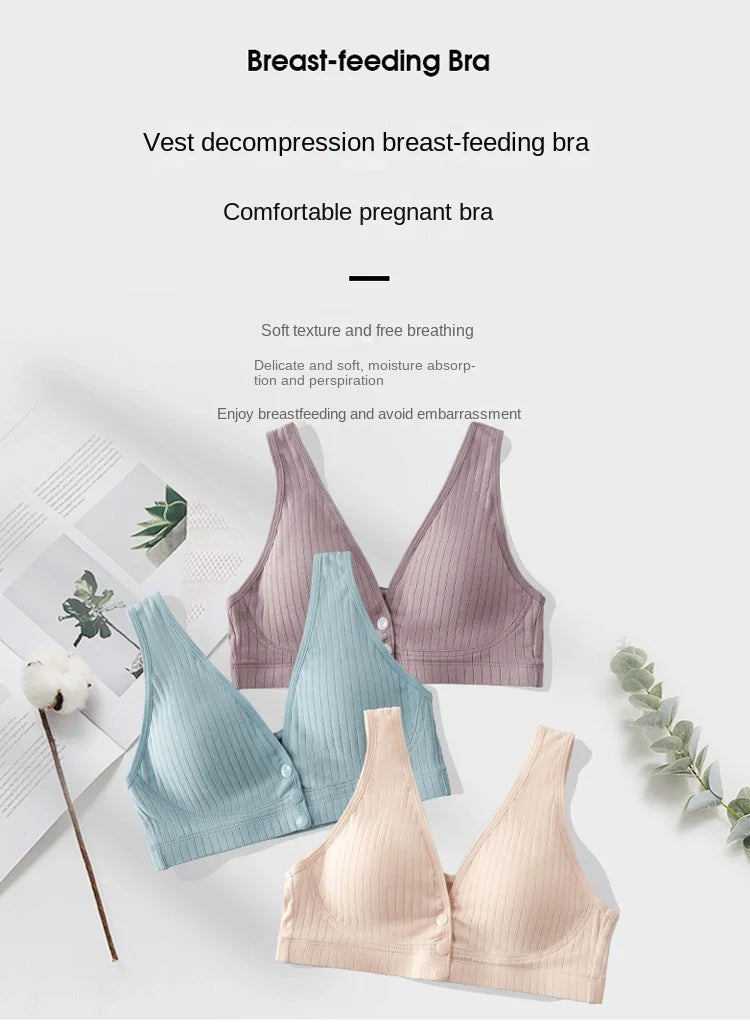 Pure Cotton Nursing Bra Women's Breastfeeding Maternity Underwear Women Pregnancy Plus Size Bralette Gather Crop Top Women