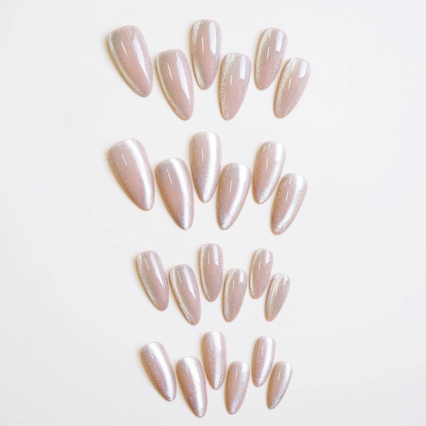 24pcs Almond False Nail Glittering Cat Eye Style Pointed Tips Artificial Nail for Hand Decoration Nail Art