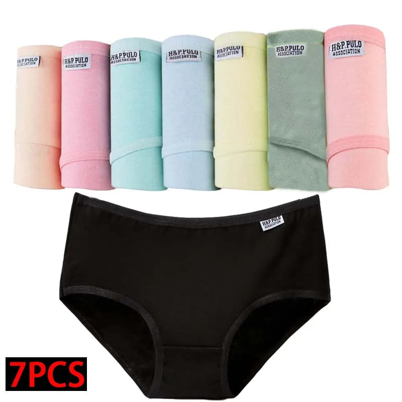 7Pcs/Lot Cotton Underwear Panties Women's Plus Size Girls Briefs Sexy Pantys Women Lingeries Seamless Underpants Solid Female