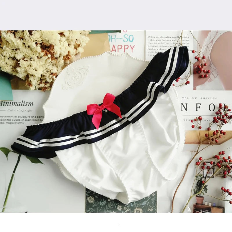 Japanese Navy Style Cartoon College Cosplay Milk Silk Underwear Bow Sexy Cute Lovely Women's Panties High Elasticity Breifs