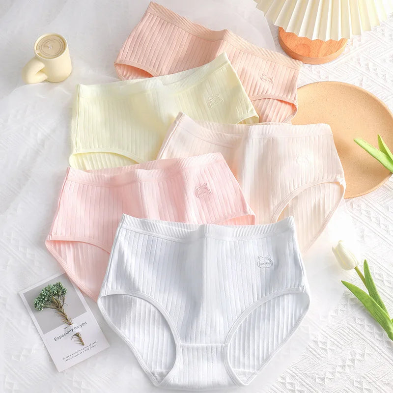 7Pcs/Lot Cotton Panties High-waist Women's Underwear Girls Briefs Solid Color Lingeries Shorts For Woman Antibacterial Underpant