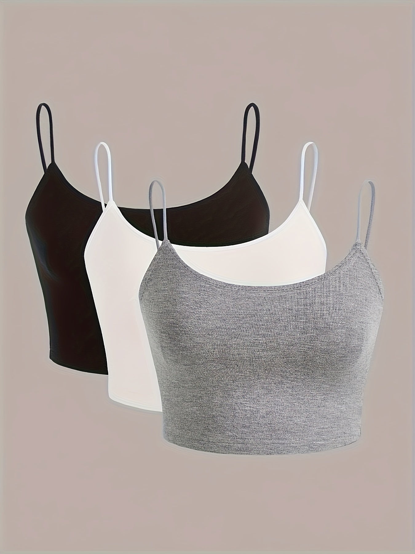 3-Pack Solid Color Crop Cami Tops - Sleeveless Spaghetti Strap Summer Fashion - Versatile Casual Style for Women