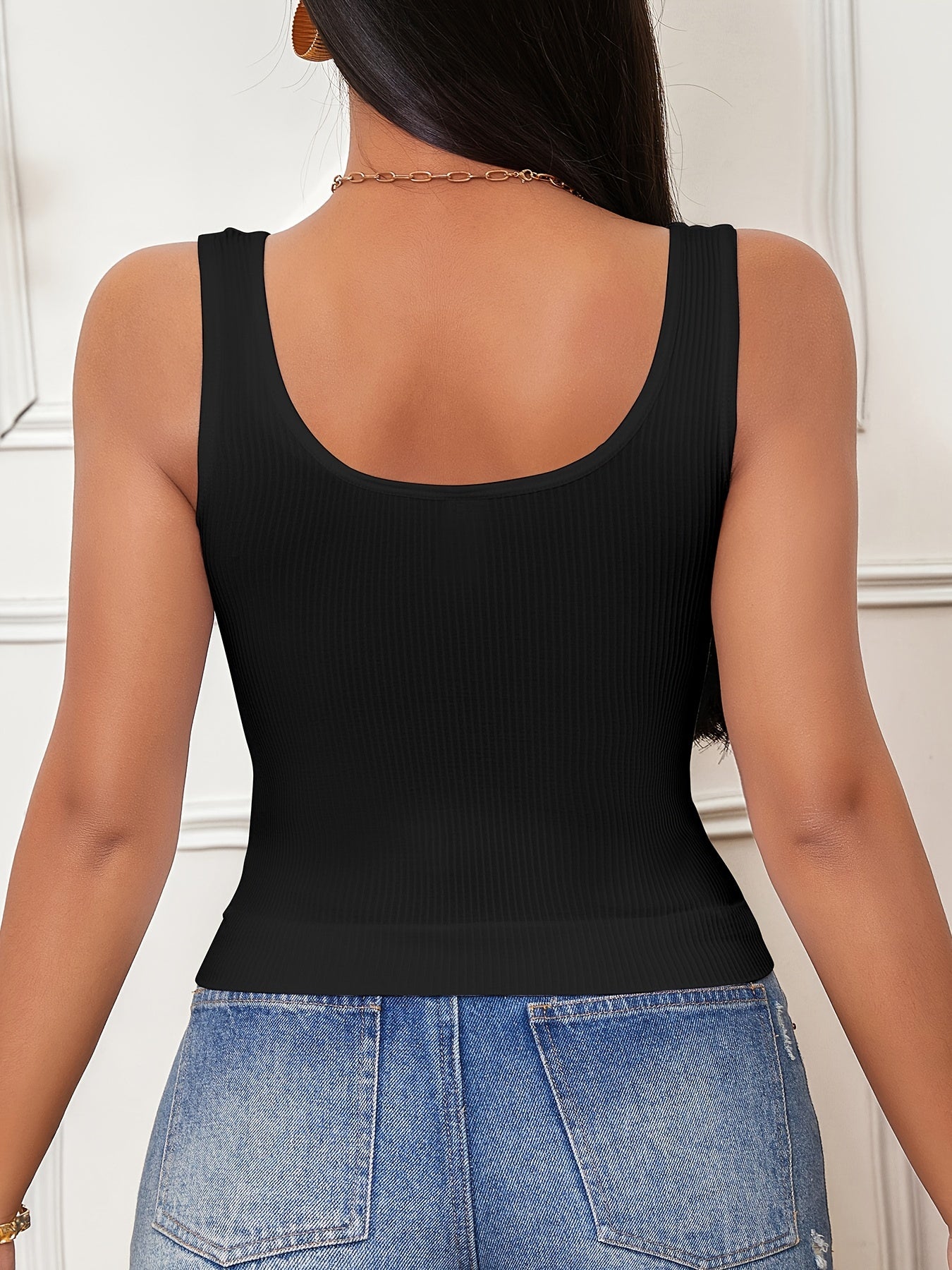 4pcs Solid Tank Tops, Simple Scoop Neck Sleeveless Ribbed Knit Casual Tank Crop Top, Women's Lingerie & Underwear