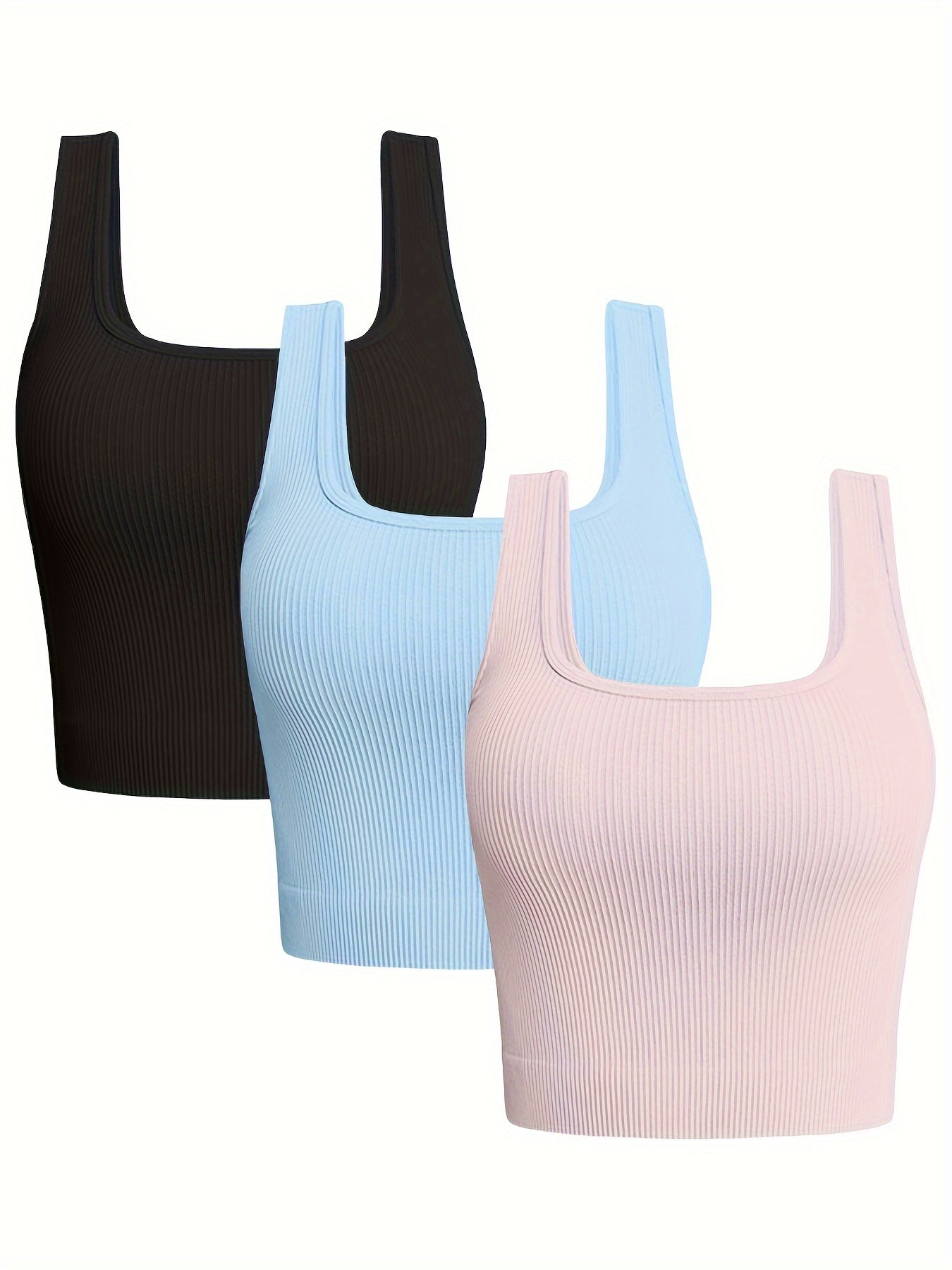 3pcs Solid Color Ribbed Seamless Tank Top Inside Bottoming Anti-glare Tube Top Small Vest