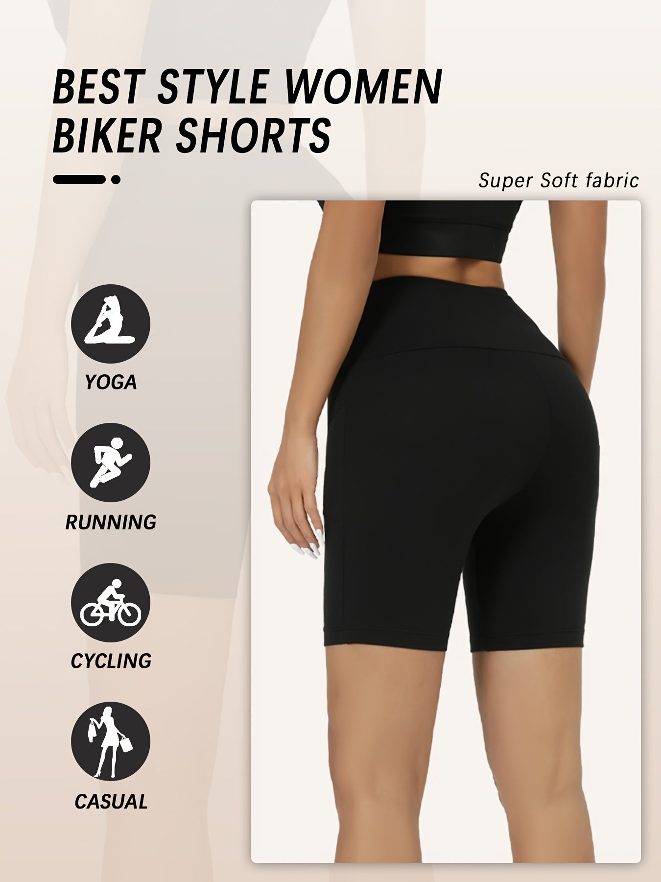 5 Pack 5" High Waisted Biker Shorts For Women With Pockets, Super Soft Tummy Control No See Through Workout Running Yoga Athletic Shorts, 6"Inseam