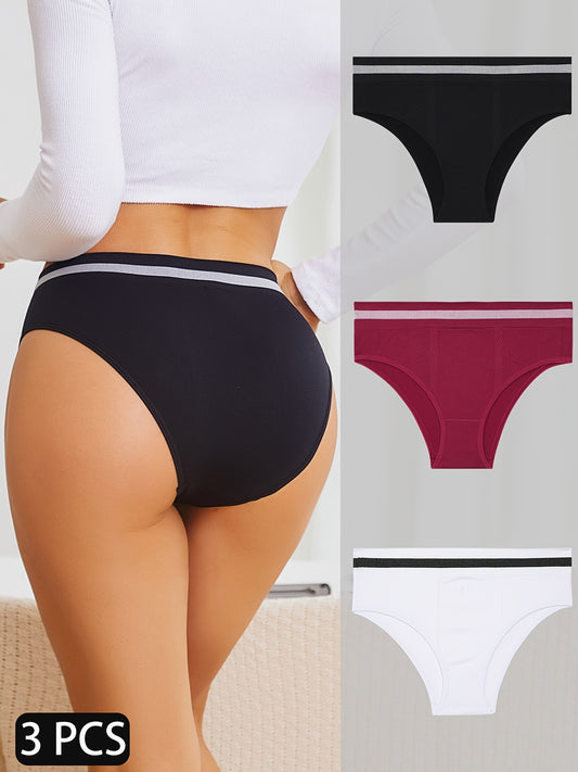 3pcs Women's Stripe Print Comfy Breathable Stretchy Intimates Panties - Soft and Stylish Underwear