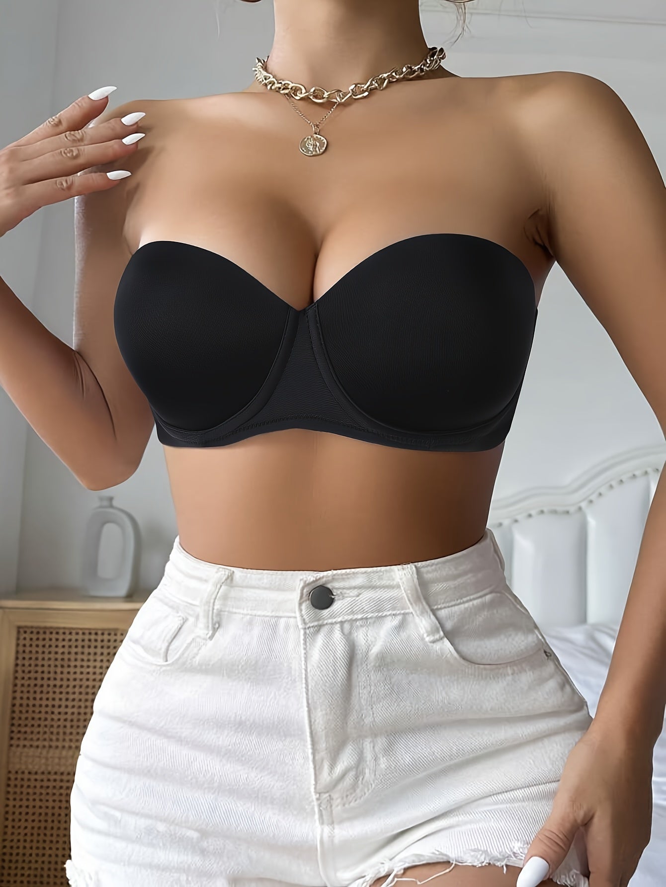 Solid Strapless Bandeau Bra, Comfy Push Up Everyday Bra, Women's Lingerie & Underwear