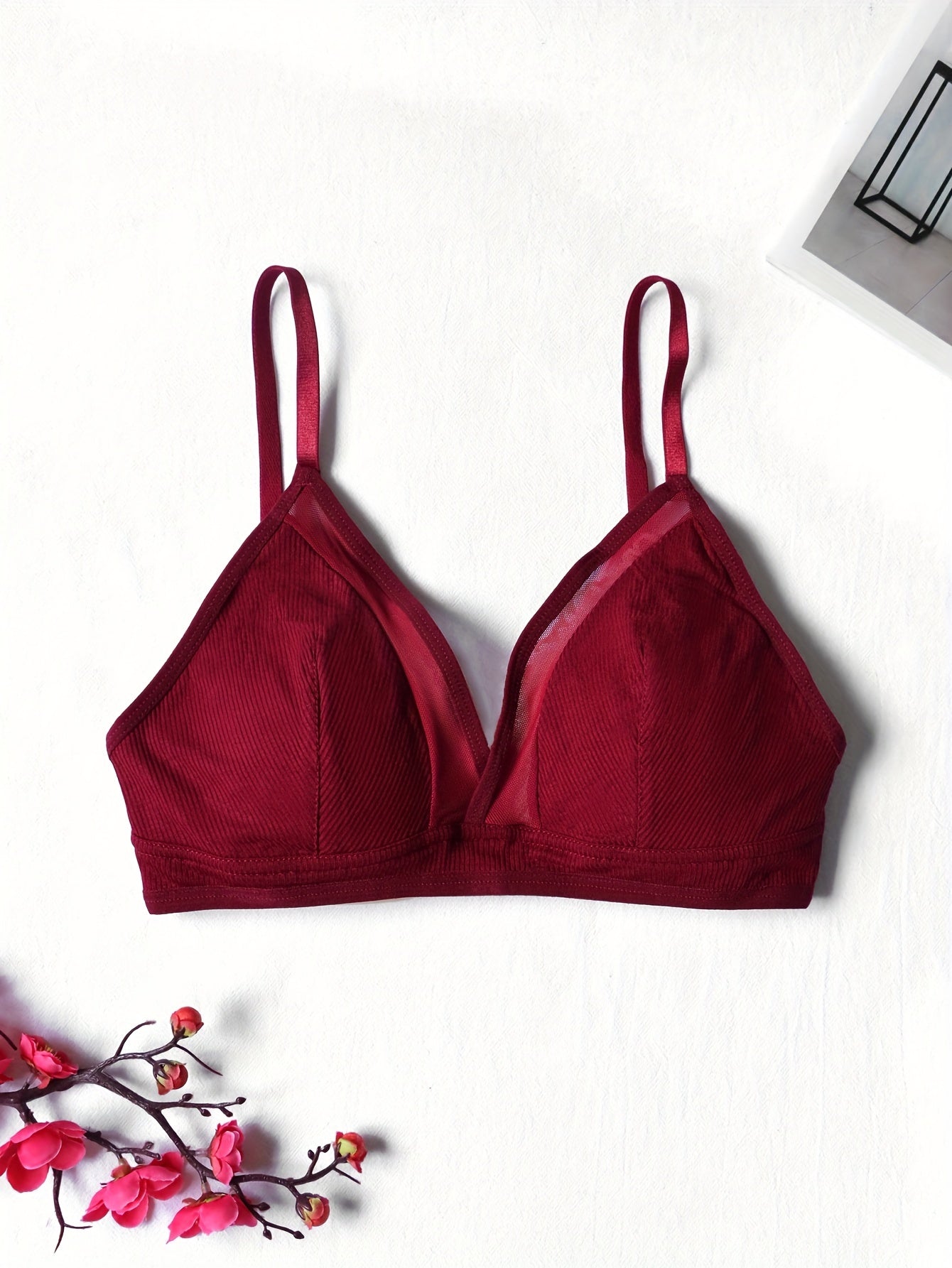 Contrast Mesh Wireless Bra, Comfy & Breathable Intimates Bra, Women's Lingerie & Underwear