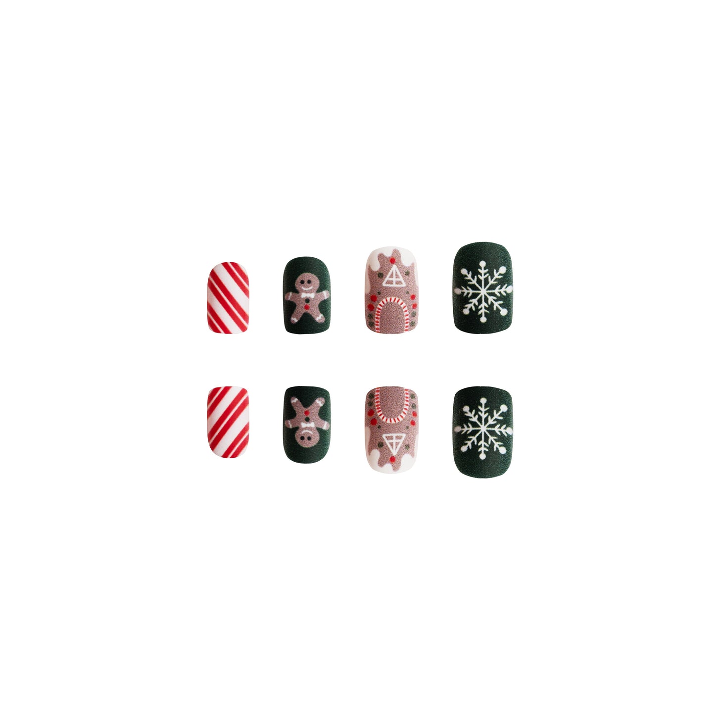 24pcs Luxurious Matte Short Square Press On Nails - Easy-to-Apply, Christmas-Themed with Gingerbread and Snowflake Designs - Vibrant Red and Green Colors, Perfect for Women and Girls, X-mas Nails