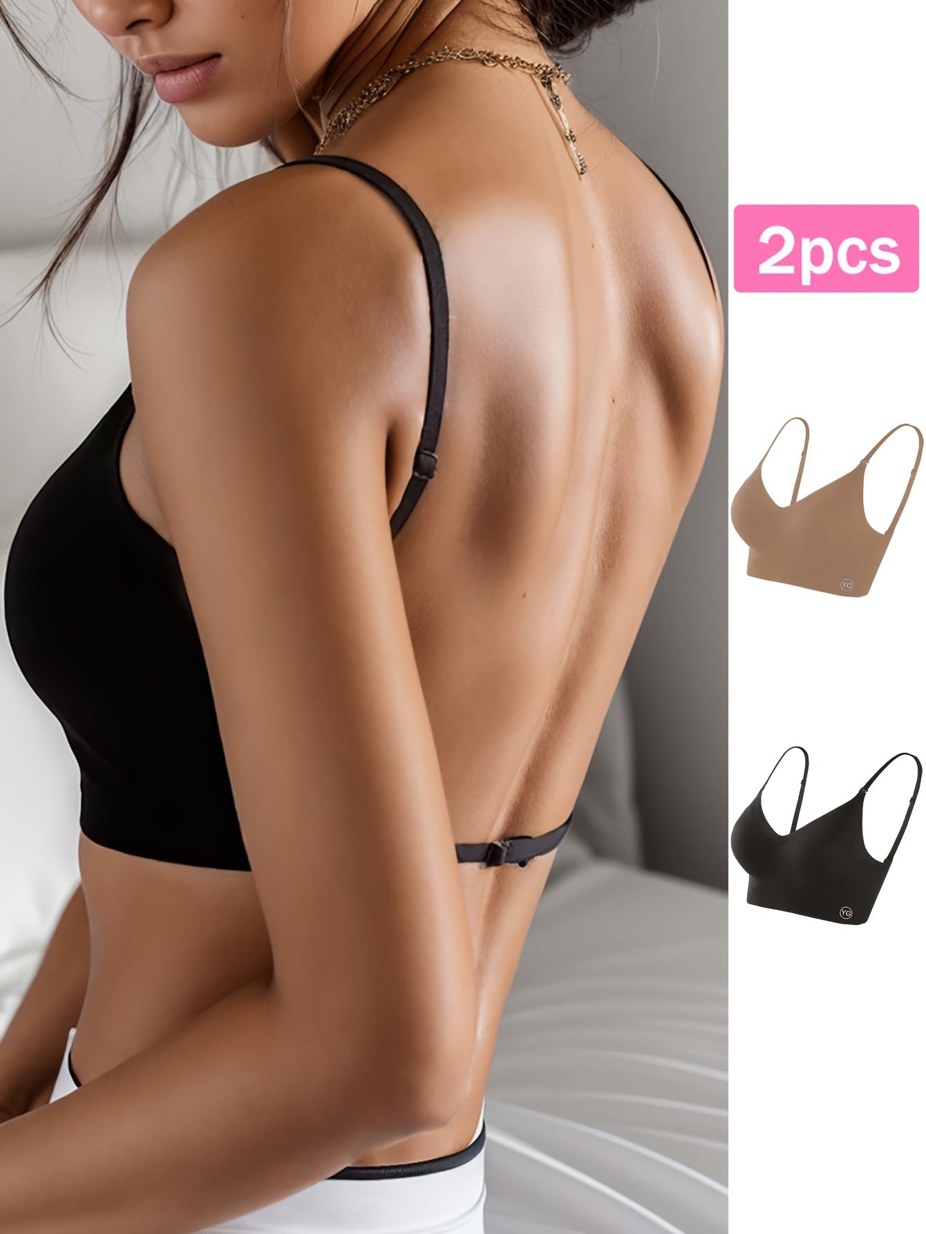 2-Pack Seamless U-Backless Sports Bras - Ultra-Breathable, Super Comfortable Crop Top Style with Adjustable Straps for Custom Fit - Perfect for Yoga and Fitness Workouts