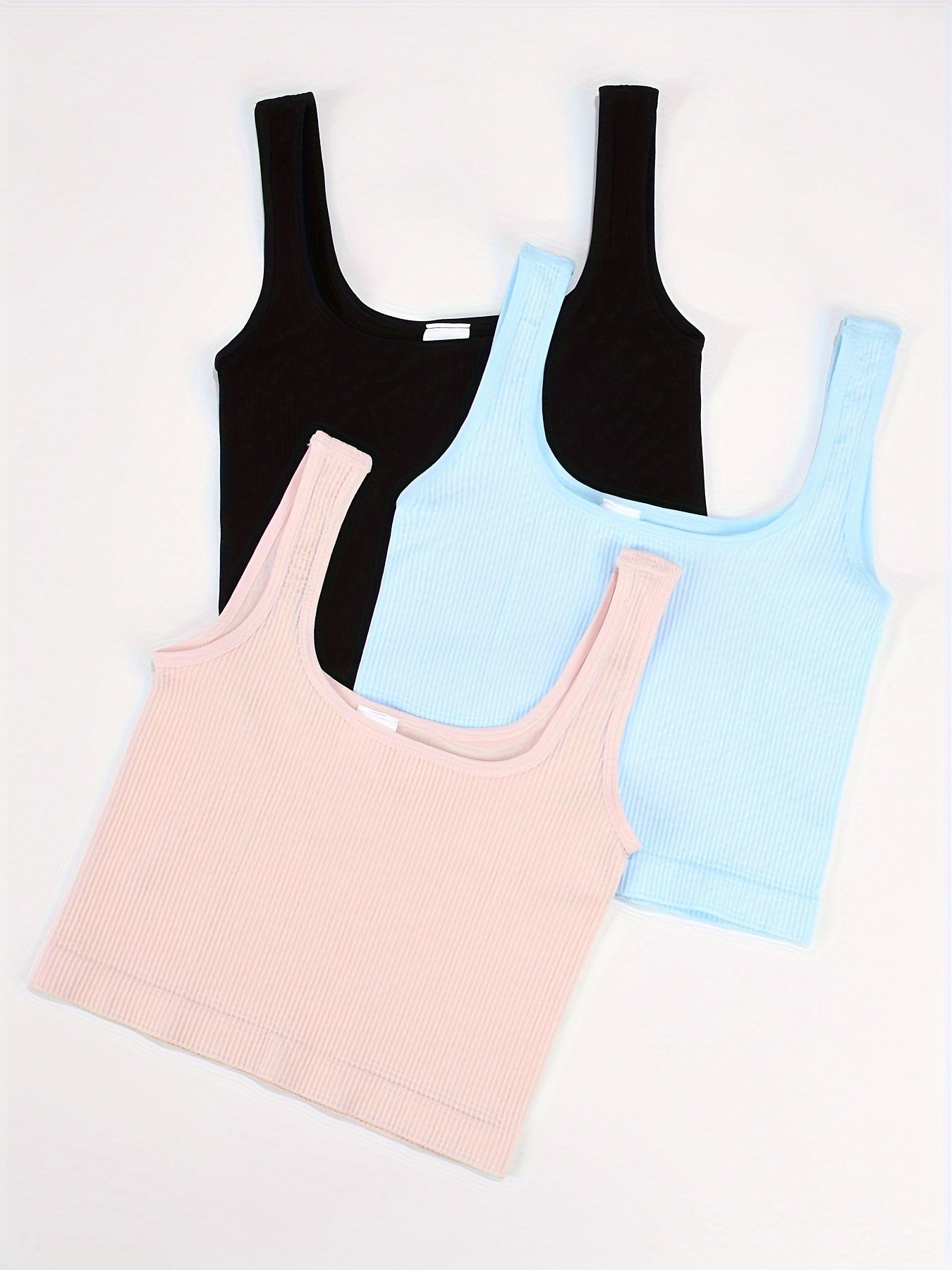 3pcs Solid Color Ribbed Seamless Tank Top Inside Bottoming Anti-glare Tube Top Small Vest