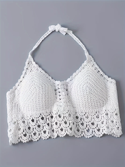 2pc Boho Crochet Halter Top - Backless Beachwear with Paddings for Women