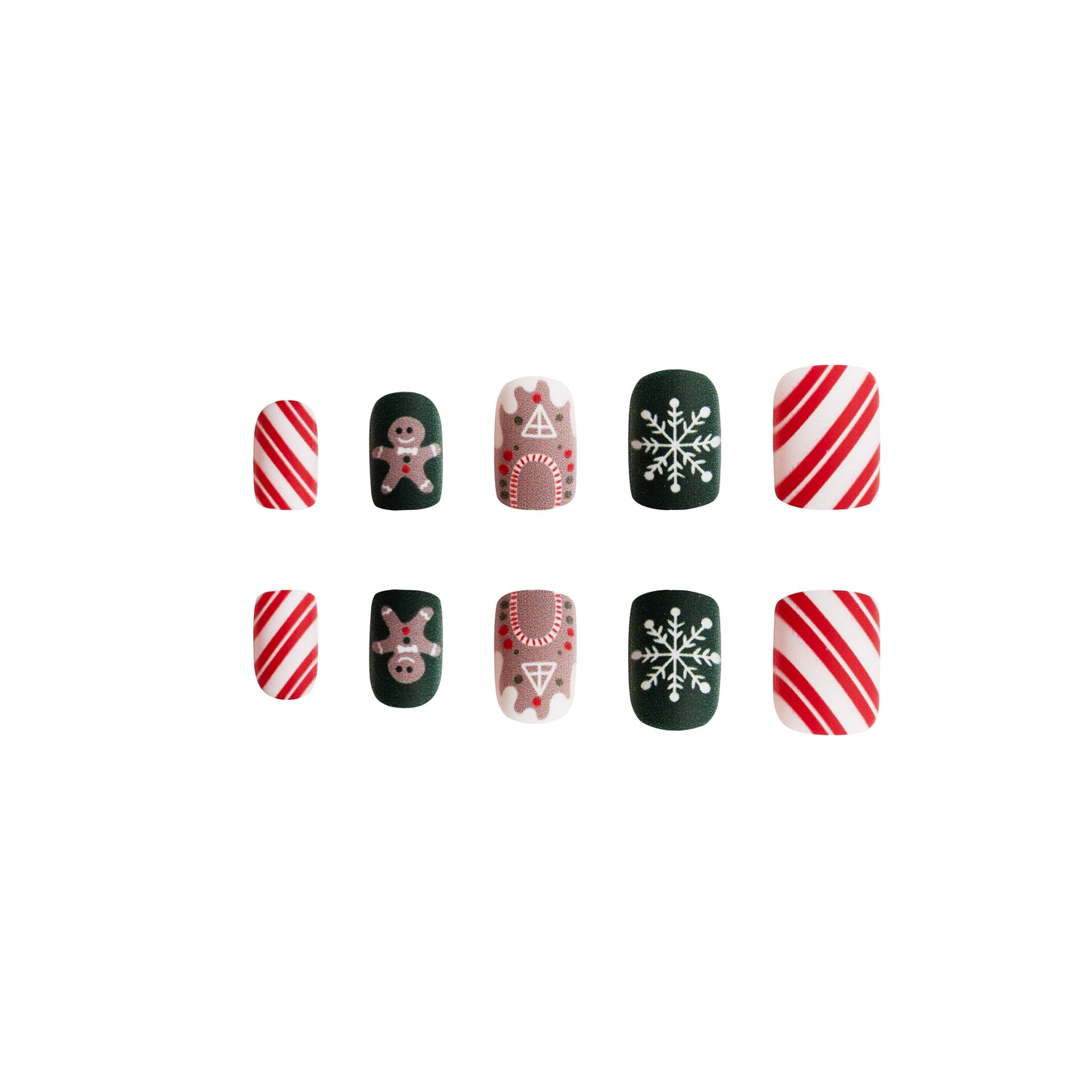 24pcs Luxurious Matte Short Square Press On Nails - Easy-to-Apply, Christmas-Themed with Gingerbread and Snowflake Designs - Vibrant Red and Green Colors, Perfect for Women and Girls, X-mas Nails