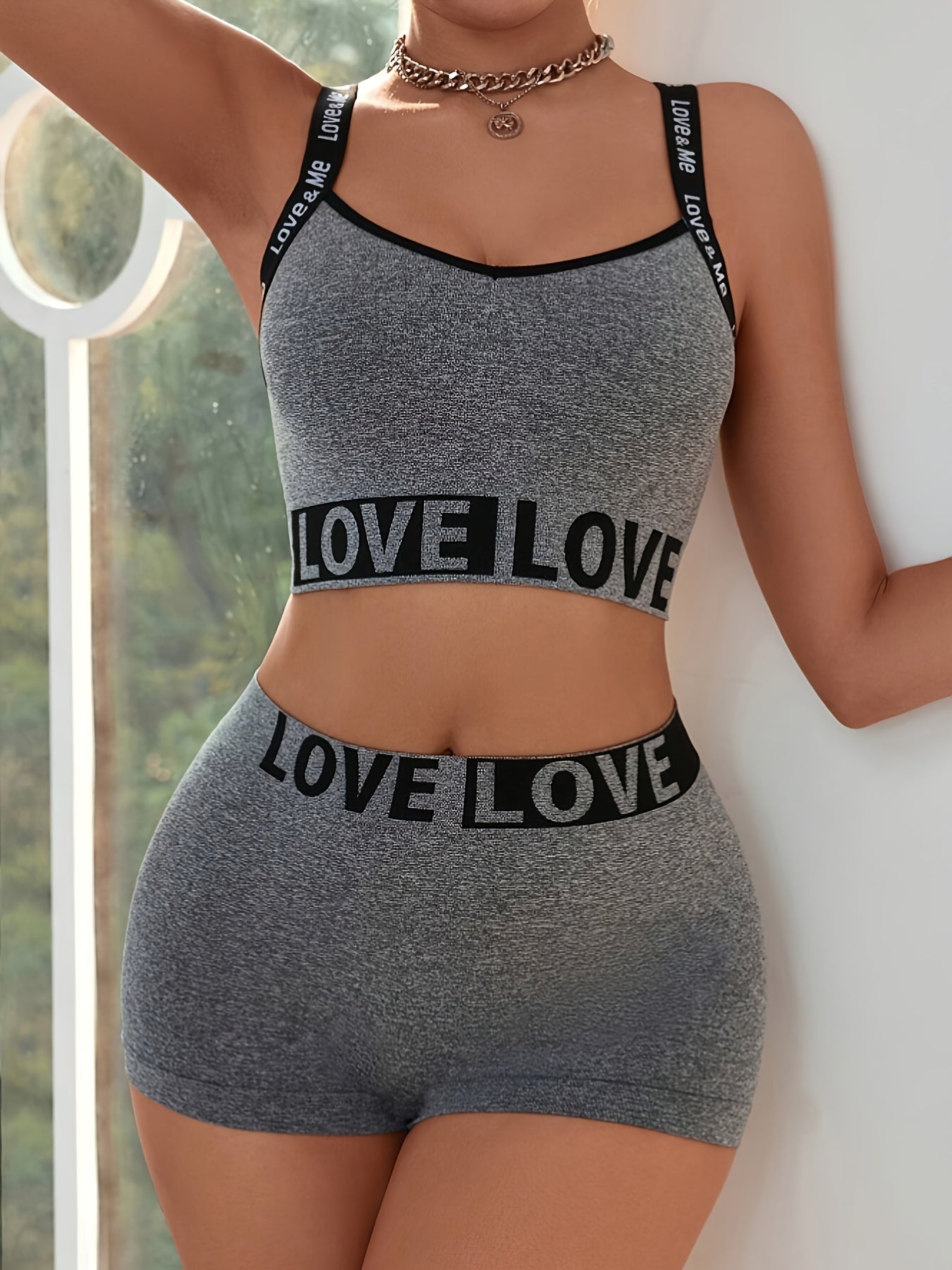 3-Piece Sexy Love Letter Set: Women's High-Waisted Shorts and Bralette with No-Cut Design, Perfect for Summer and Fall