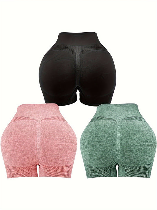 3 Pcs Women's Butt Lifting Shorts High Waist Tummy Control Yoga Shorts Seamless Ruched Booty Workout Shorts