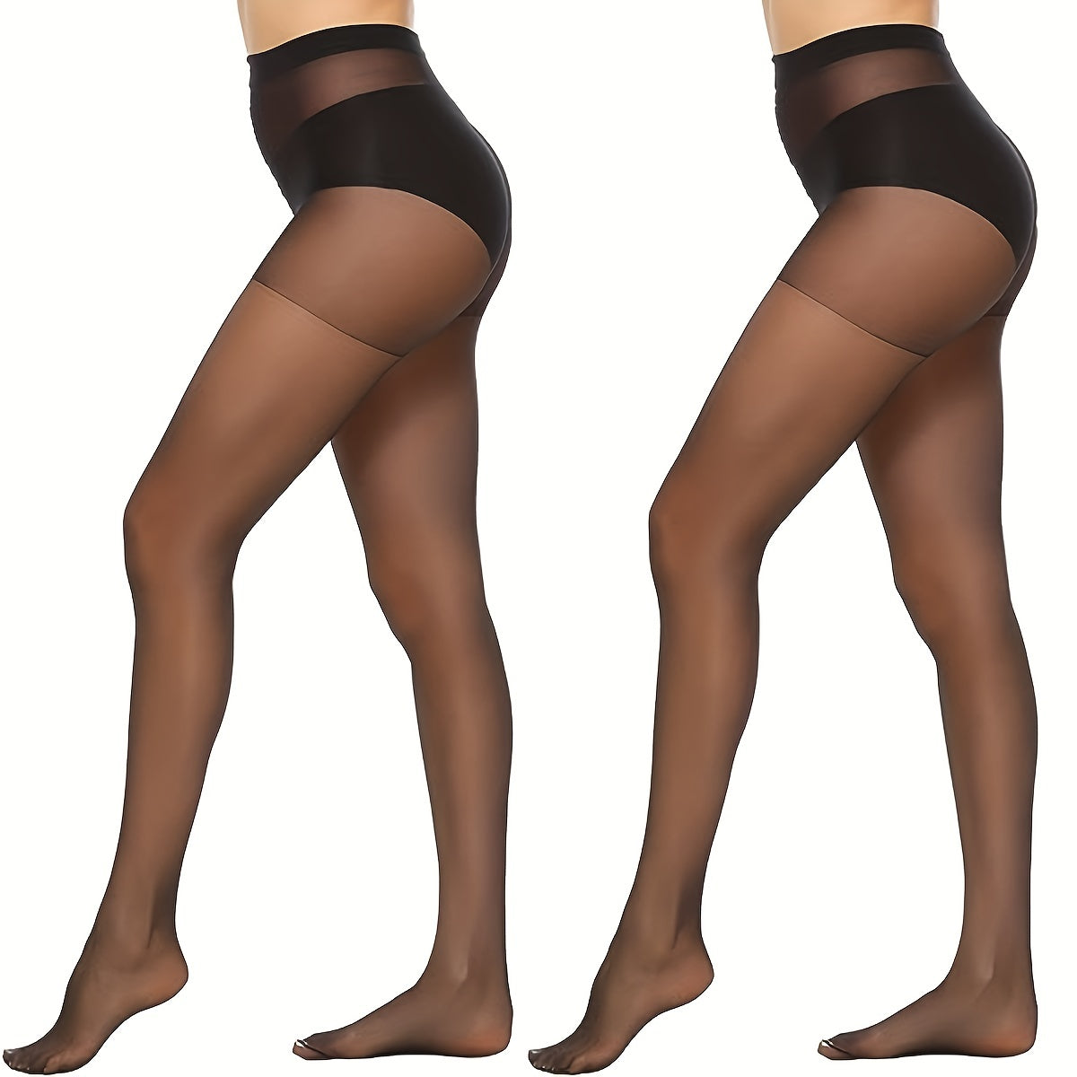 6 Pack Solid Slim Tights, High Waist Semi-Sheer Footed Pantyhose, Women's Stockings & Hosiery