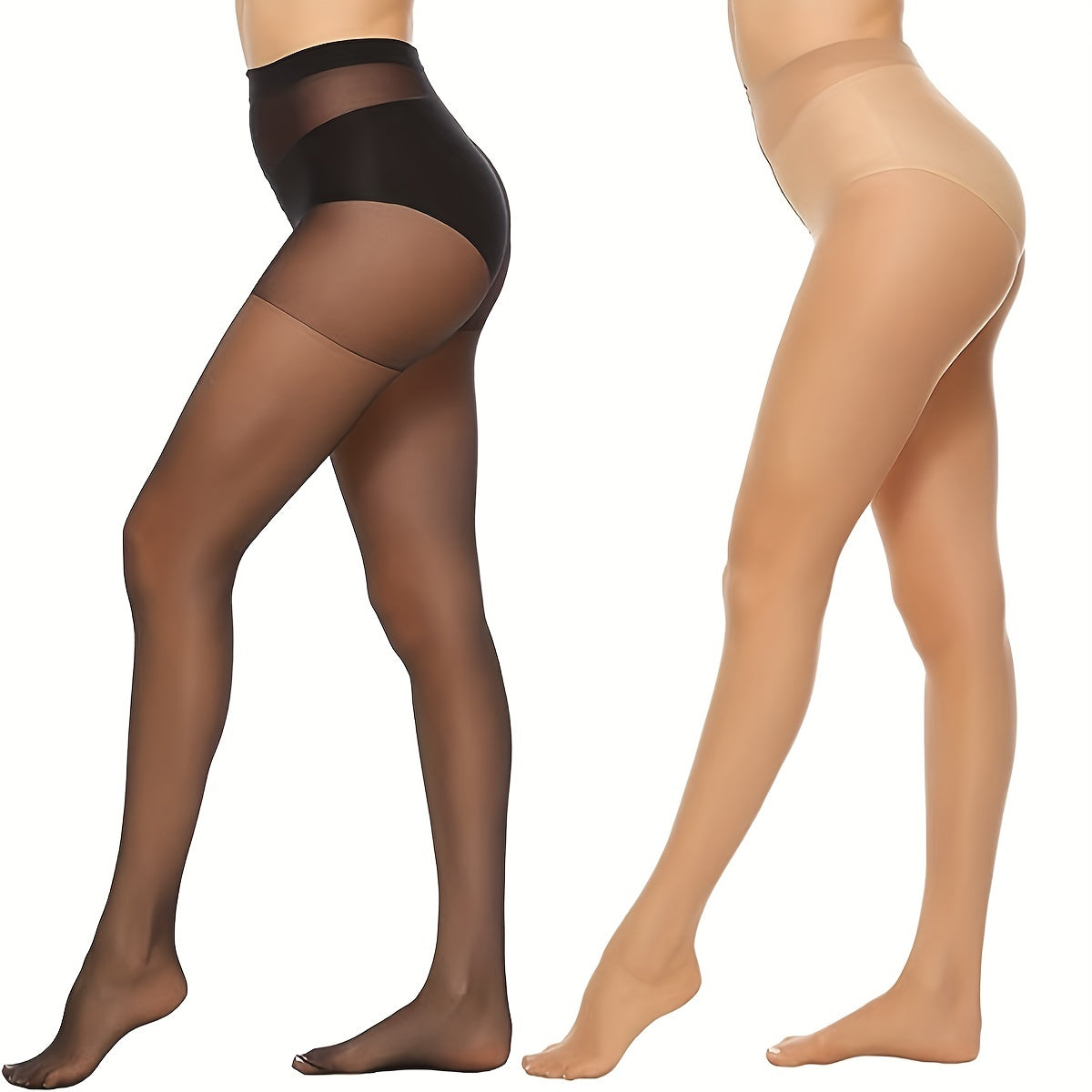 6 Pack Solid Slim Tights, High Waist Semi-Sheer Footed Pantyhose, Women's Stockings & Hosiery