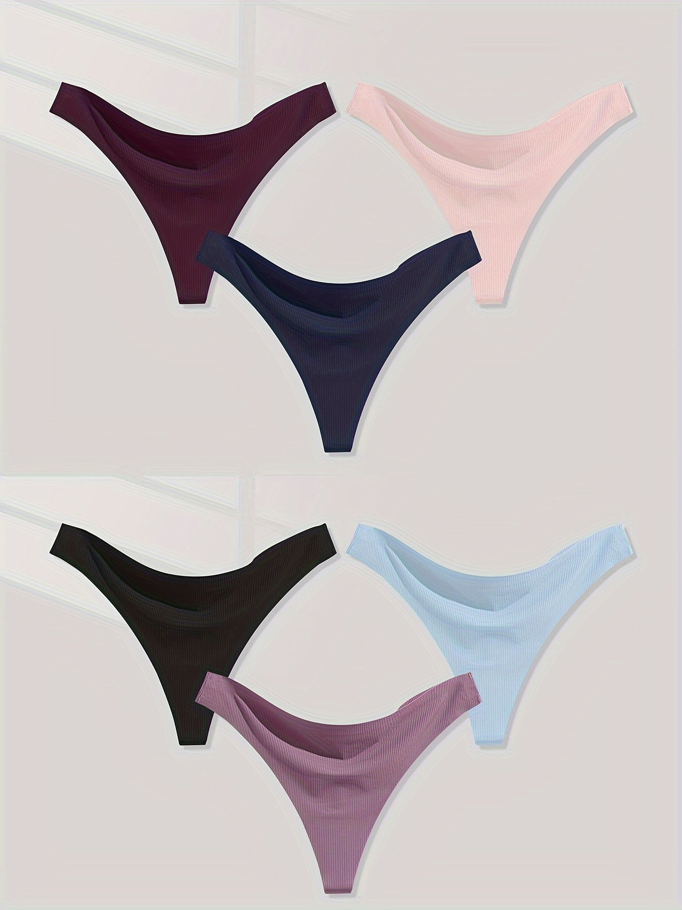 6pcs Seamless Solid Thongs, Soft & Comfy Low Waist Stretchy Panties, Women's Lingerie & Underwear