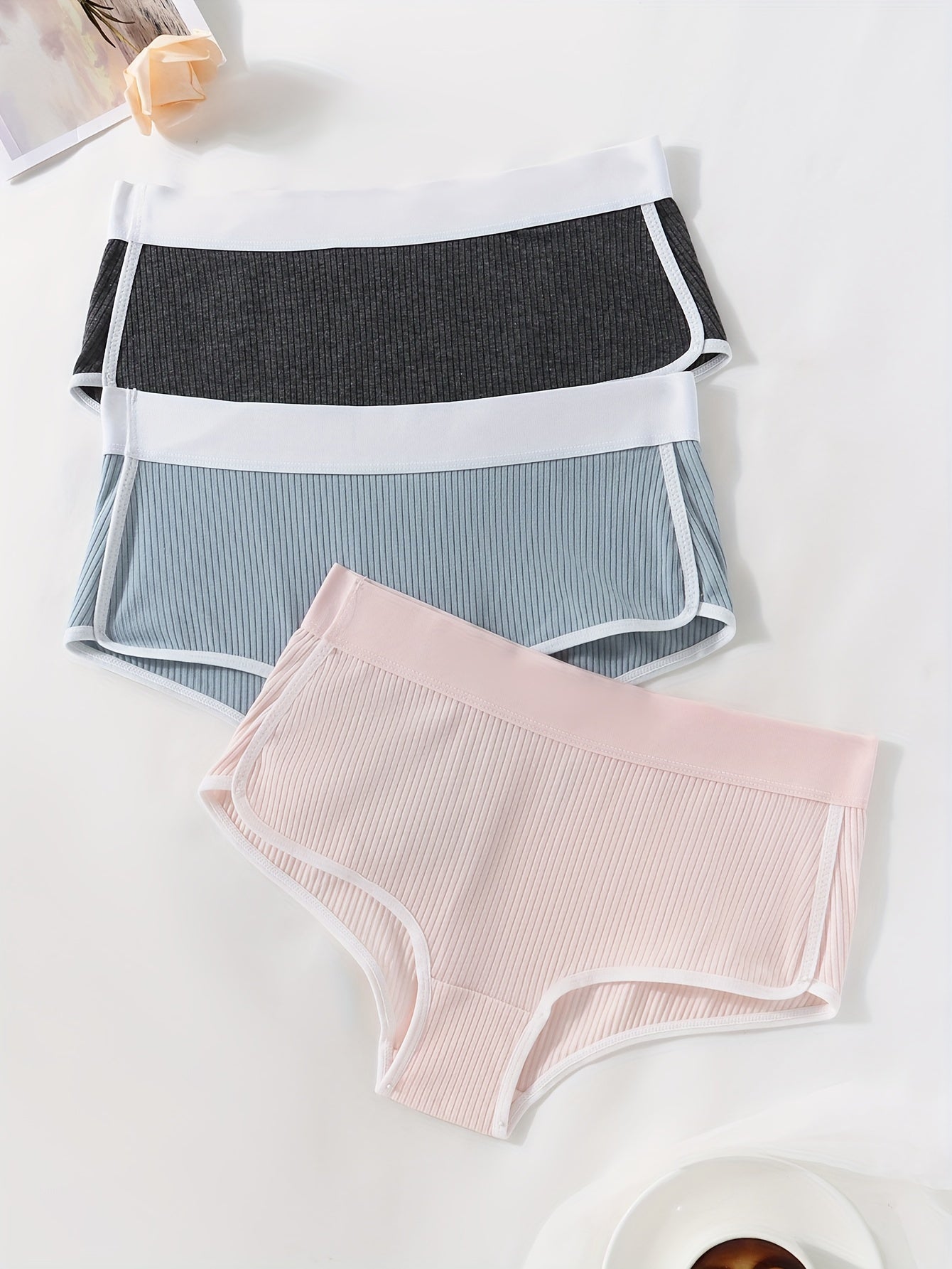 3pcs Seamless Color Block Briefs, Simple Comfy Breathable Stretchy Intimates Panties, Women's Lingerie & Underwear