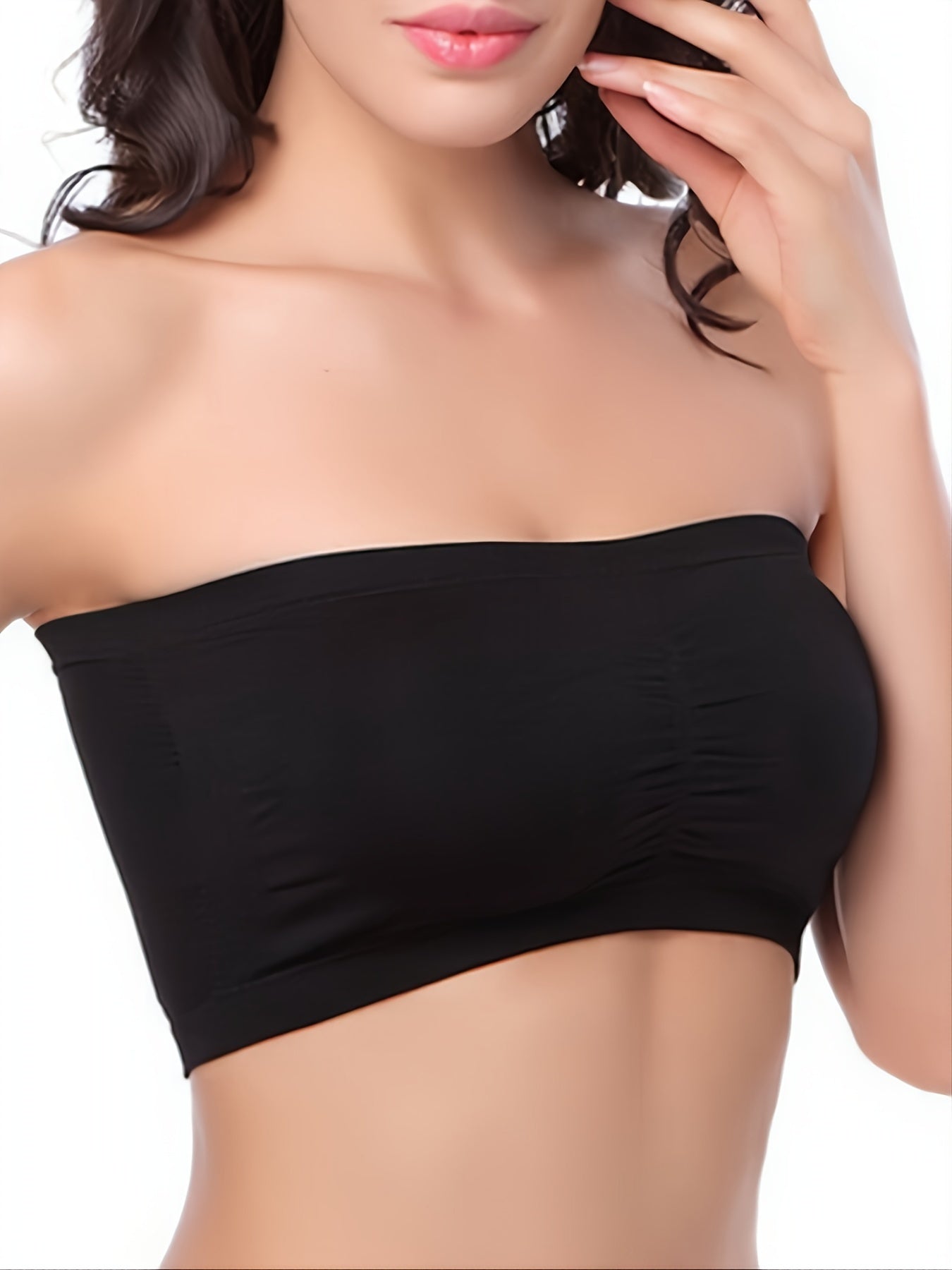 3pcs Plus Size Simple Wireless Bandeau Bra - Soft High Stretch Nylon Fabric, Removable Pads, Collarless, Non-Slip Double Layer, Hand Washable, Comfortable Lash Sets for Women