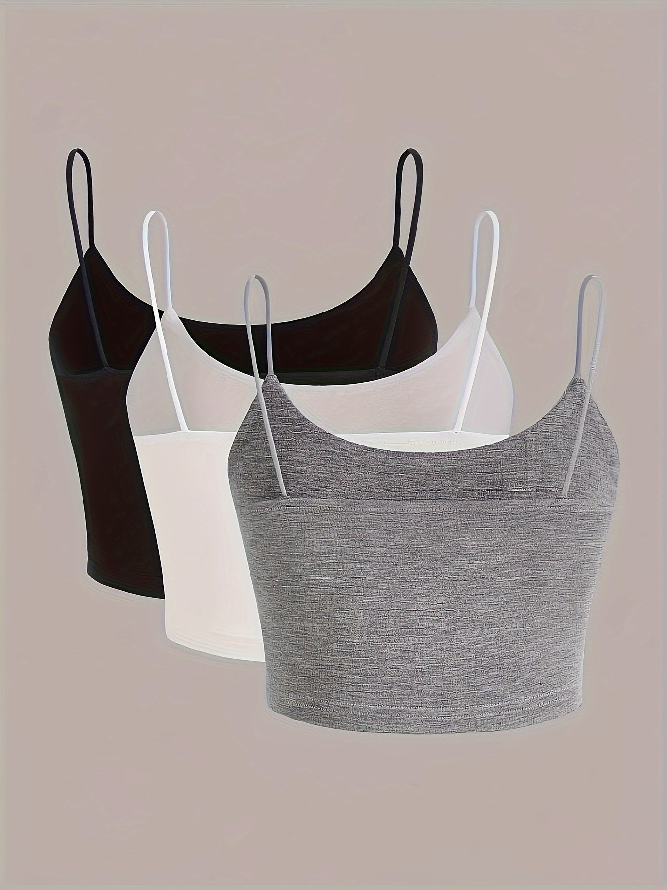 3-Pack Solid Color Crop Cami Tops - Sleeveless Spaghetti Strap Summer Fashion - Versatile Casual Style for Women