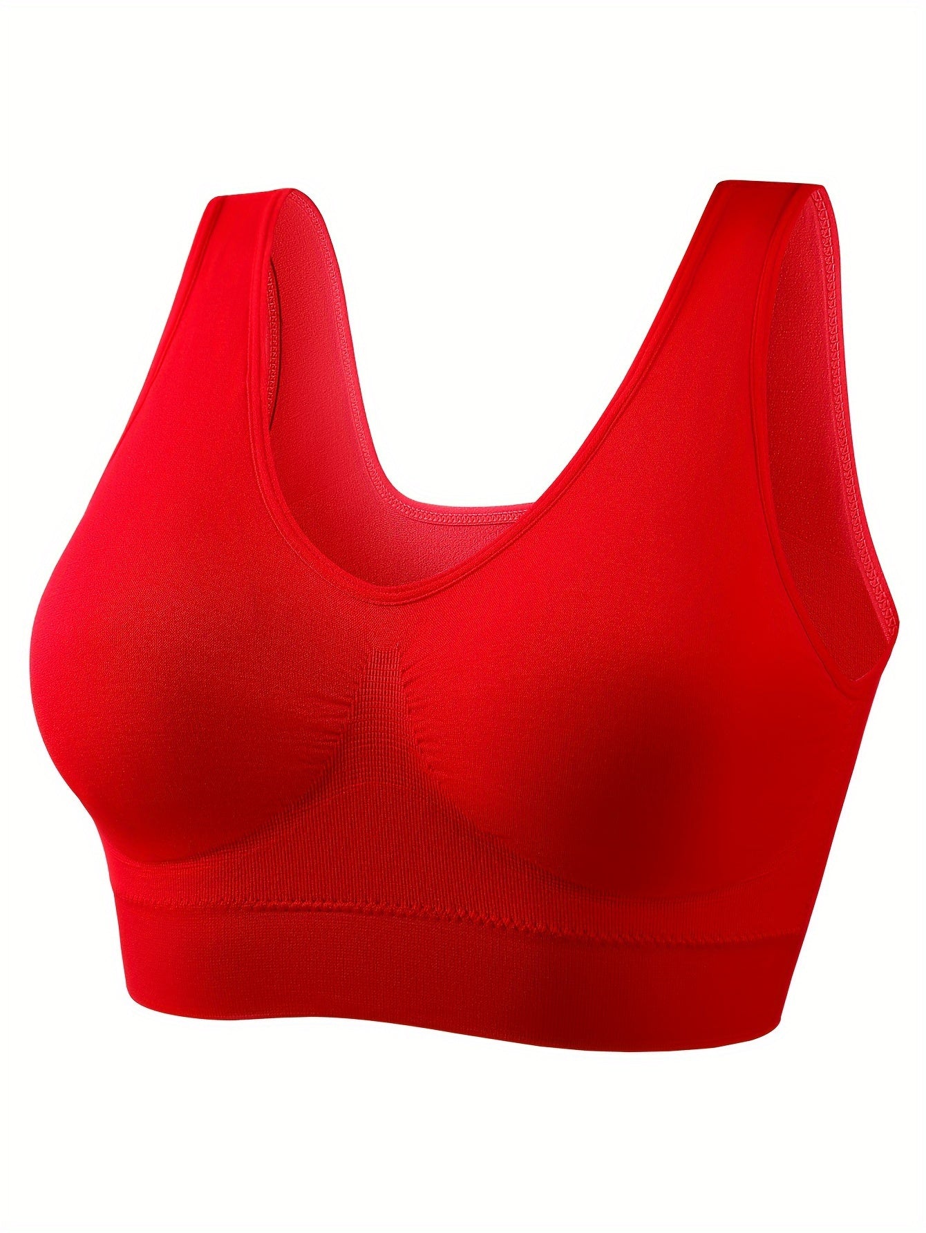 8pcs Women's Plus Sports Bra, Plus Size Solid Seamless Wide Strap Comfy & Breathable Bralette For Active Wear