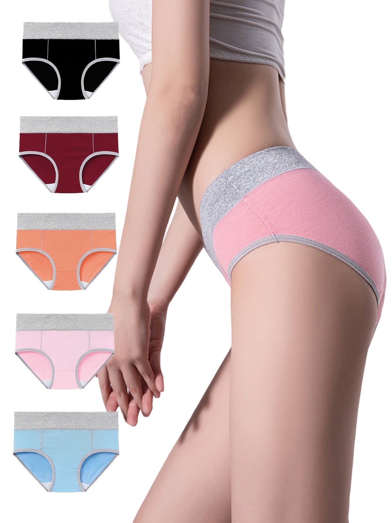 5 Pcs High Waist Cotton Bikini Panties