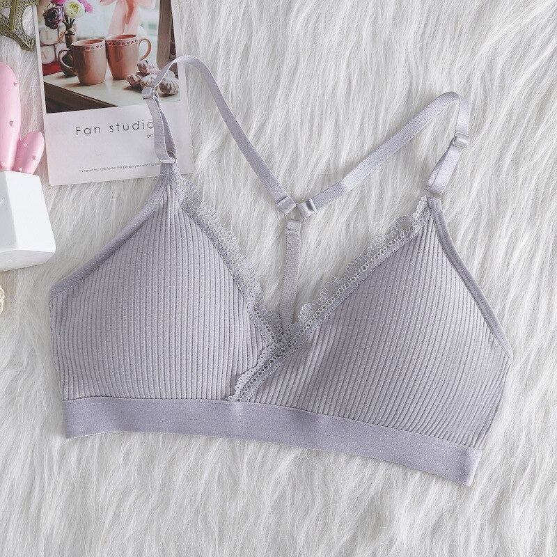 Sitonjwly Women Bra Cotton Brassiere Sexy Lingerie Lace Bra Bralette Backless Crop Top Padded Camis Female Intimates Underwear