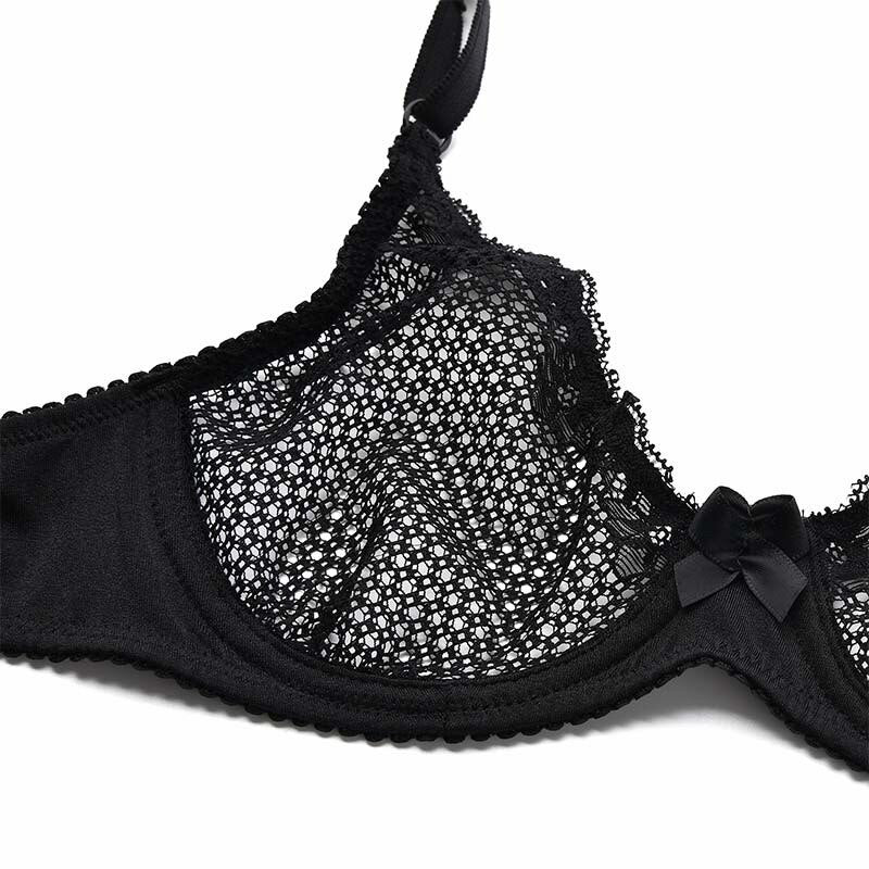 WingsLove Women's Sexy Lace Bra Mesh 1/2 Cup Delicate Underwire Unlined Demi Lingerie Bowknot Design See Through Sexy Women Bras