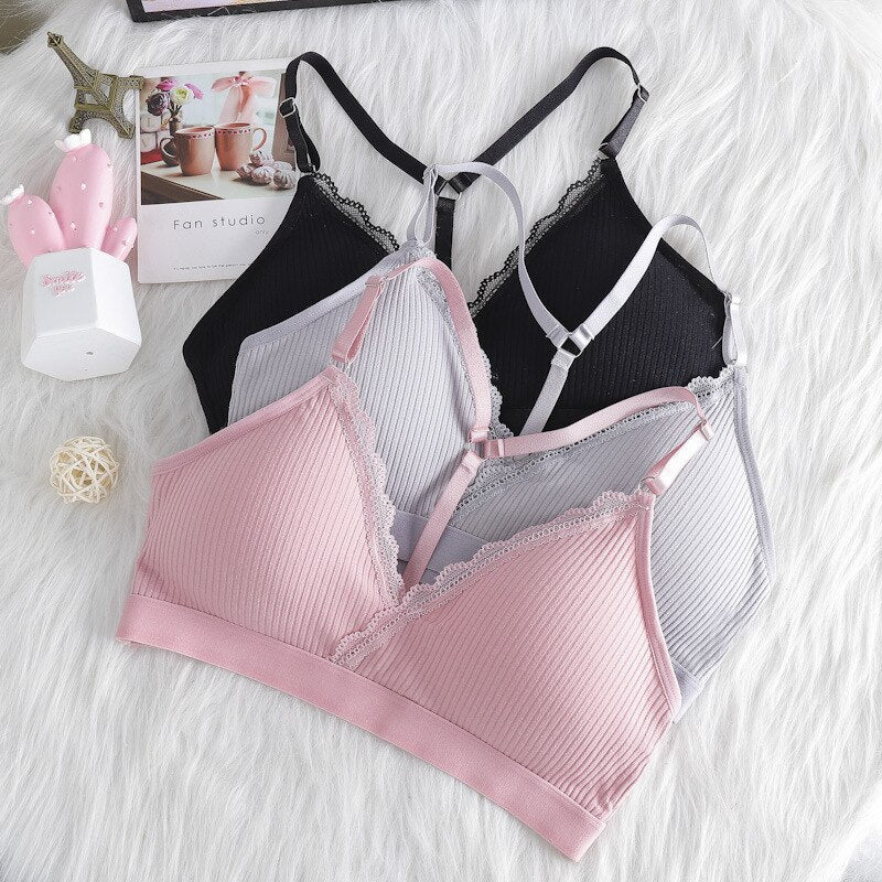 Sitonjwly Women Bra Cotton Brassiere Sexy Lingerie Lace Bra Bralette Backless Crop Top Padded Camis Female Intimates Underwear