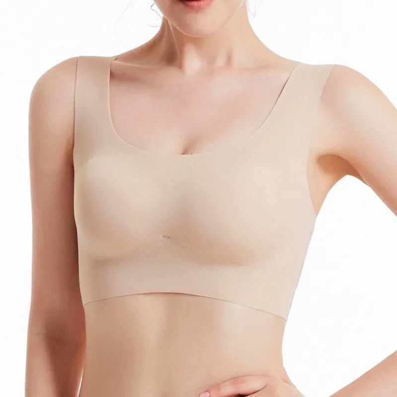 Thin Push Up Vest Bra Women Ice Silk Seamless Underwear Soft Comfortable Sleep Top With Chest Padded Plus Size Bras For Women