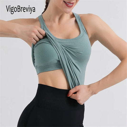 VigoBreviya Seamless Yoga Tops With Bra Women 2023 Sleeveless Fitness Sports T-shirts Gym Running Workout Tops Shirt Clothing