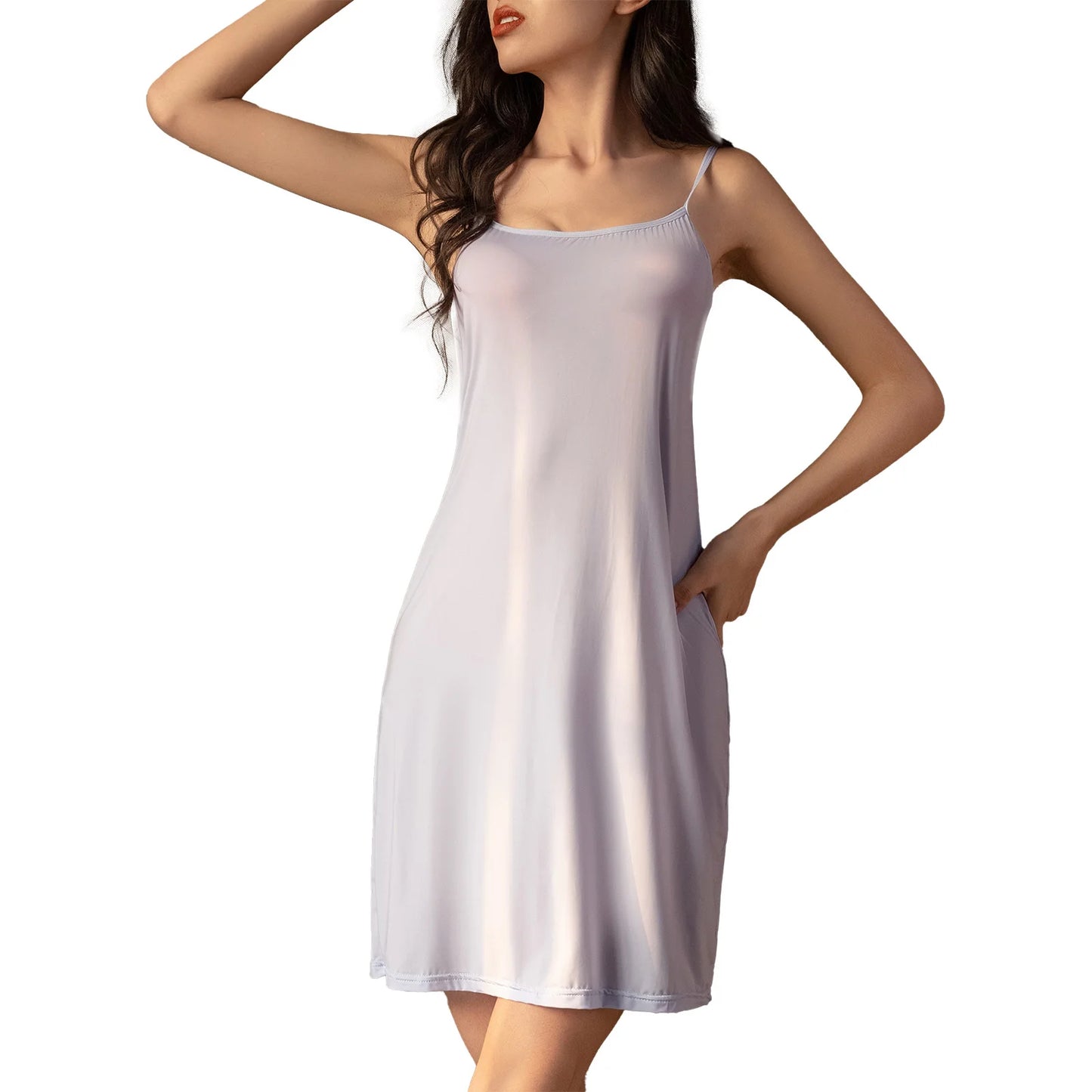 Womens Adjustable Spaghetti Strap Dress Sleepwear Homewear Loungewear Solid Color Sleeveless Nightdress Nightgown Nightwear