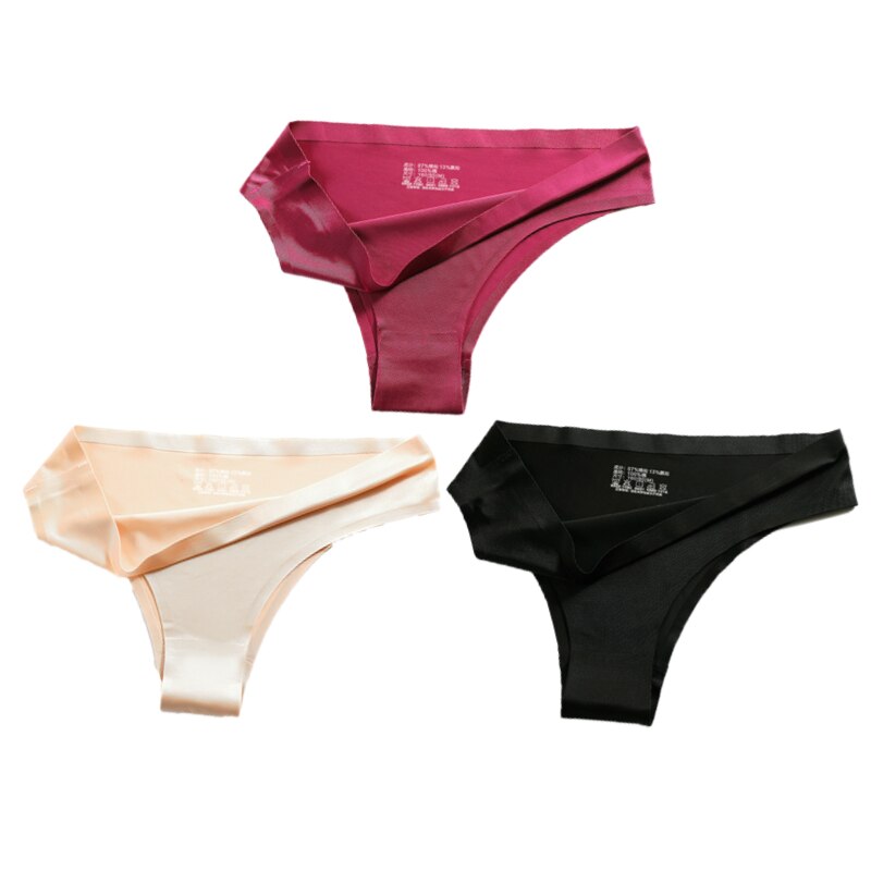 3PCS Sexy Panties Women Silk Low-Waist Underpant 3PCS/Set Thong Female Seamless G-String Thongs Underwear Lingerie Slip Femme