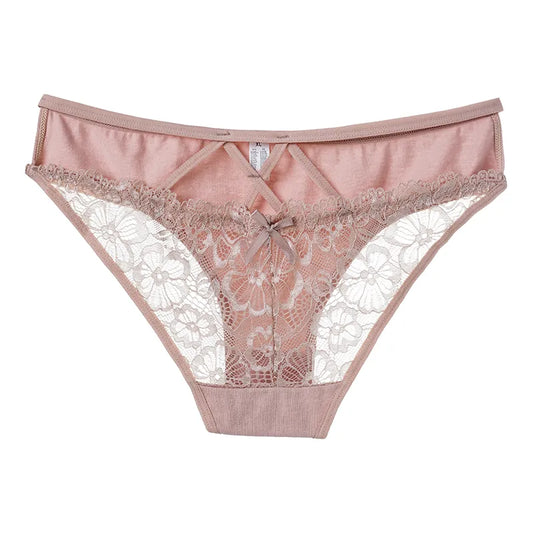 Lace Panties for Women - Comfy Cotton, Solid Color, Low-Waist Sexy Intimates with Hollow Out Design