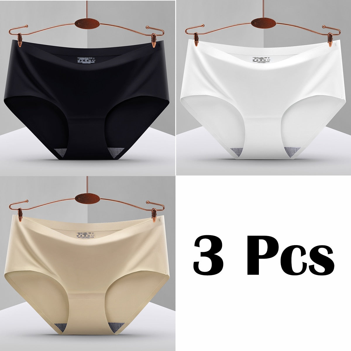 3Pcs New In Seamless Ice Silk Briefs Underwear Women Solid Color Intimate Panties Ultra Thin Breathable Lingerie For Ladies