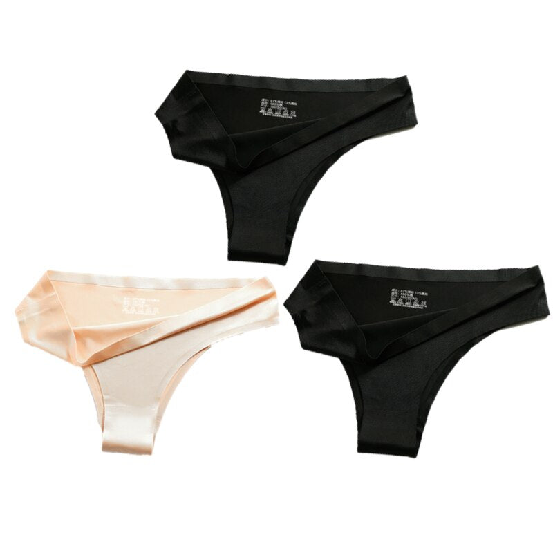 3PCS Sexy Panties Women Silk Low-Waist Underpant 3PCS/Set Thong Female Seamless G-String Thongs Underwear Lingerie Slip Femme