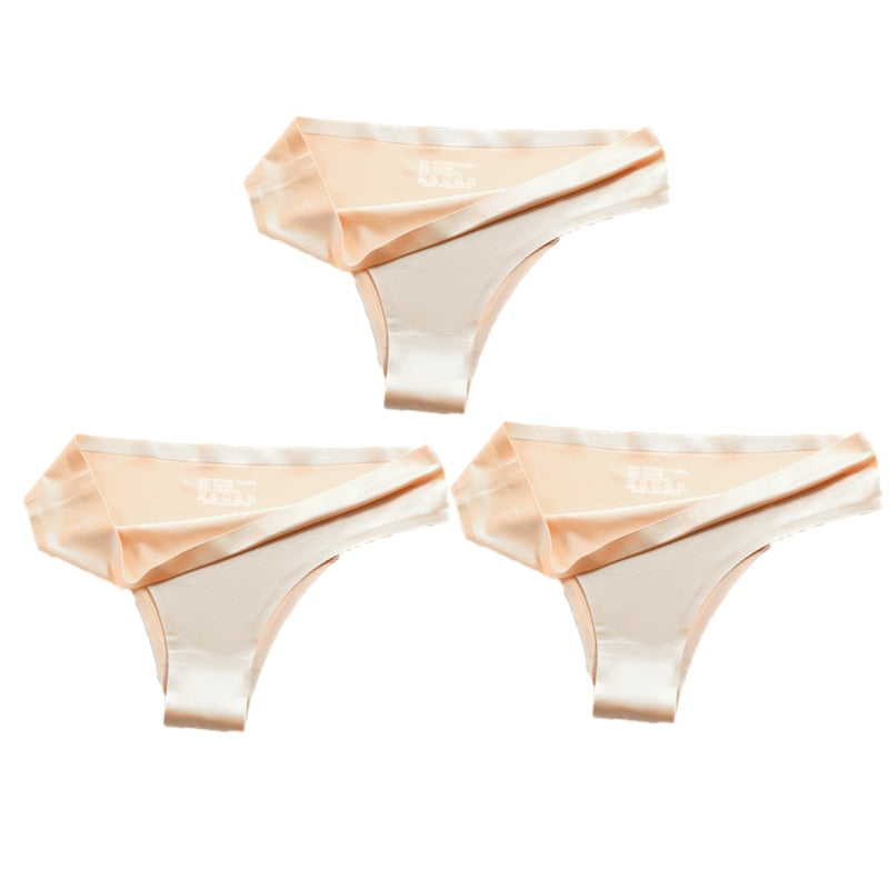 3PCS Sexy Panties Women Silk Low-Waist Underpant 3PCS/Set Thong Female Seamless G-String Thongs Underwear Lingerie Slip Femme