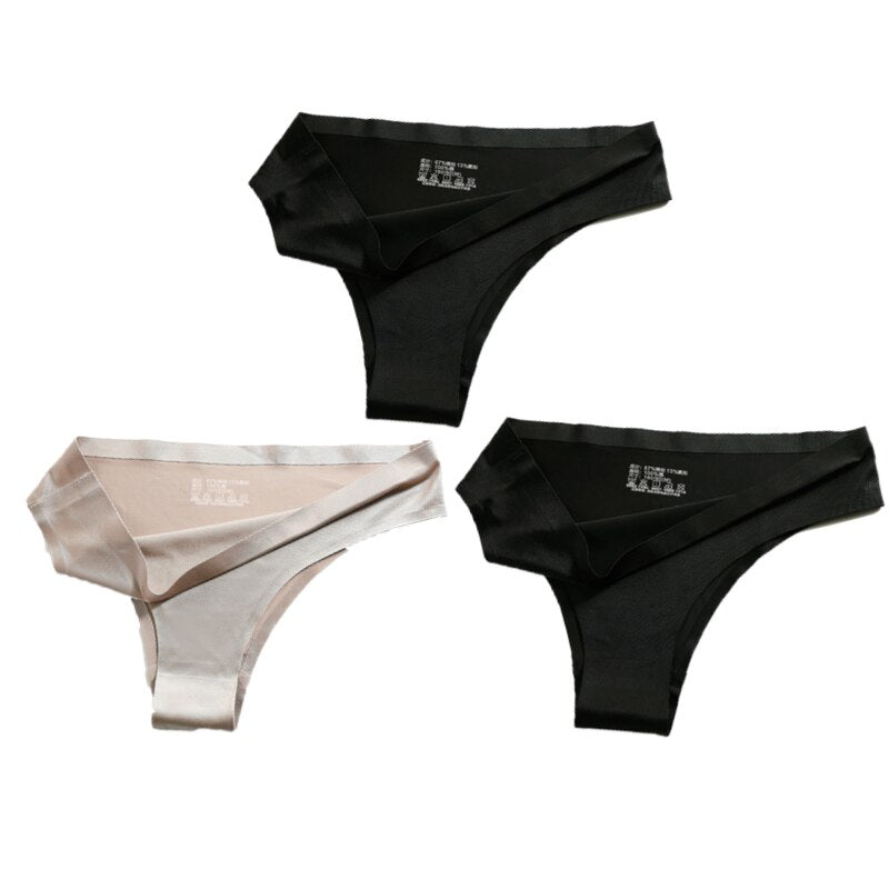 3PCS Sexy Panties Women Silk Low-Waist Underpant 3PCS/Set Thong Female Seamless G-String Thongs Underwear Lingerie Slip Femme