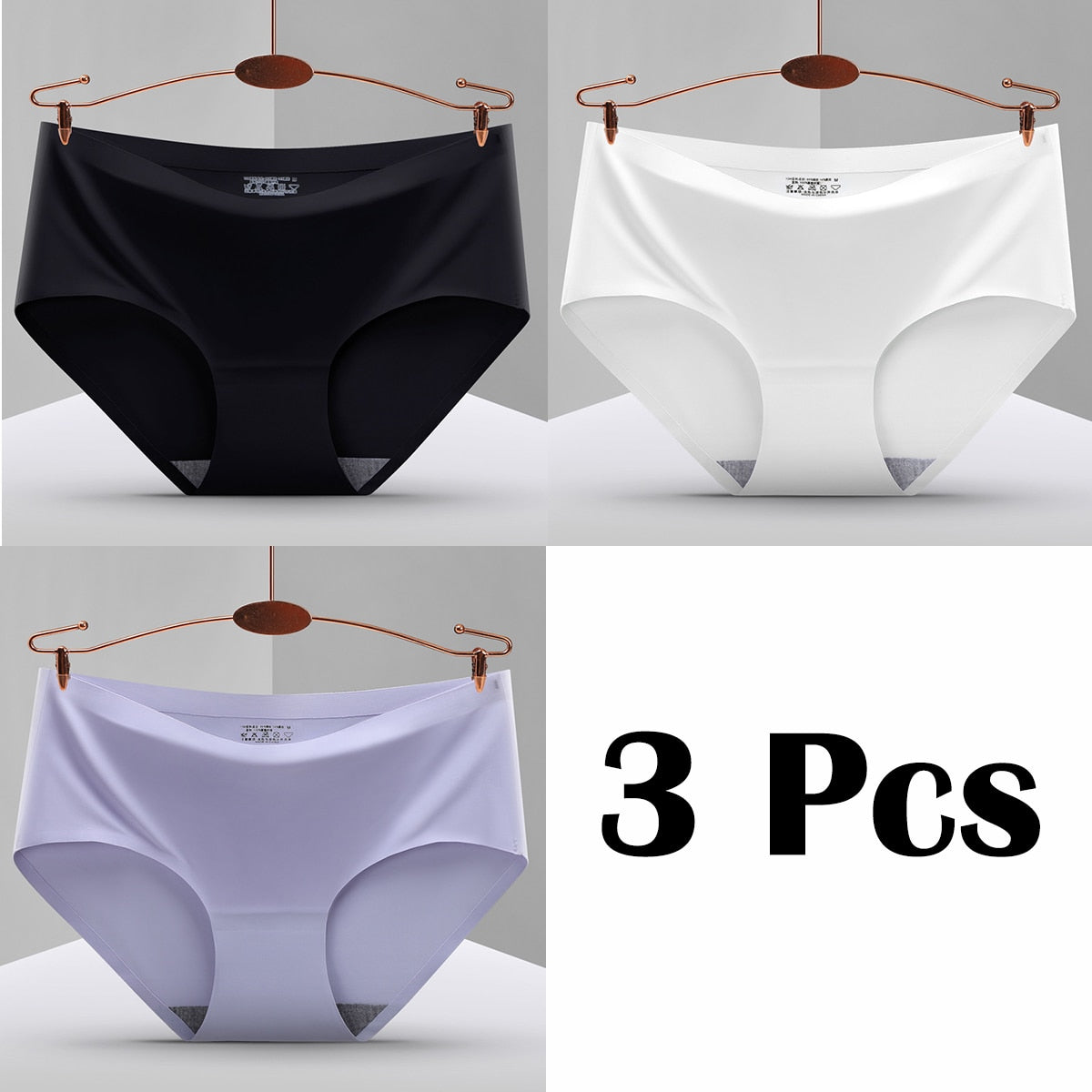 3Pcs New In Seamless Ice Silk Briefs Underwear Women Solid Color Intimate Panties Ultra Thin Breathable Lingerie For Ladies