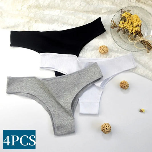 4PCS Women Thongs Seamless Panties Soild Color Underwear Female Cotton Underpants Low Waist Pantys M-XL Briefs Sexy Lingerie