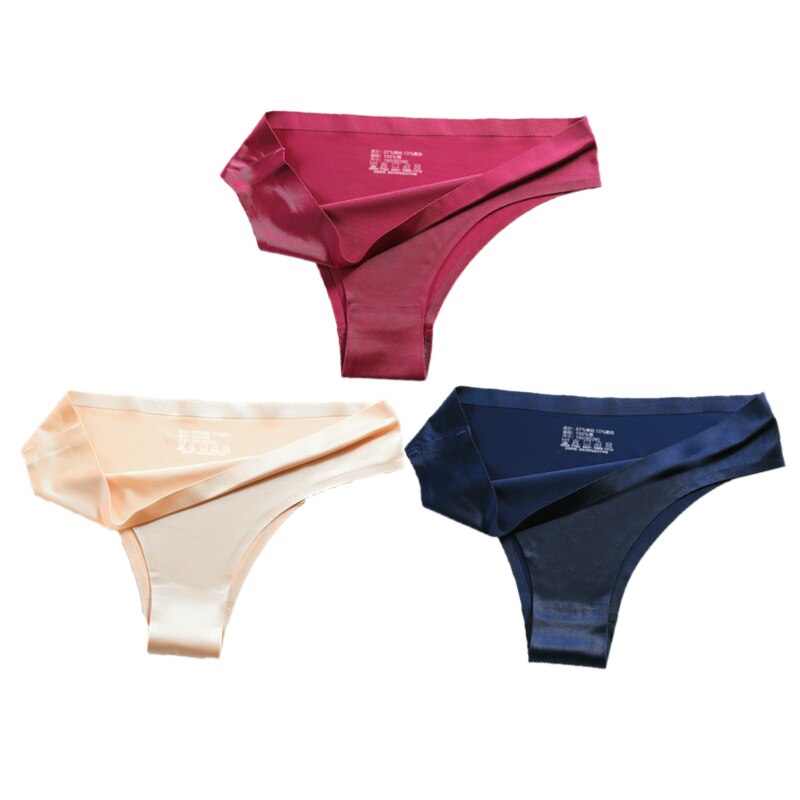 3PCS Sexy Panties Women Silk Low-Waist Underpant 3PCS/Set Thong Female Seamless G-String Thongs Underwear Lingerie Slip Femme