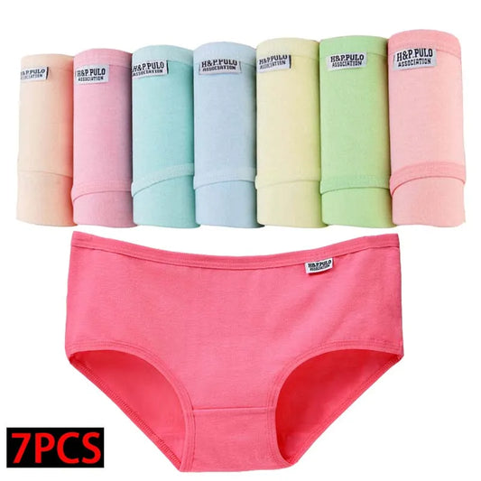 7PCS/Set Women's Underwear Cotton Panty Plus Size Sexy Panties Female Girl Underpant Solid Color Pantys Intimates Women Lingerie