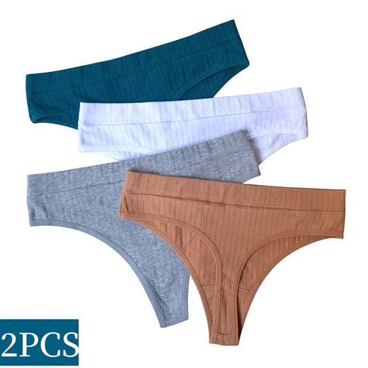 2Pcs/Lot Women Panties Cotton Breathable Thongs G-string Low Waist Pantys Women's Underwear Female Underpants Sexy Lingerie M-XL