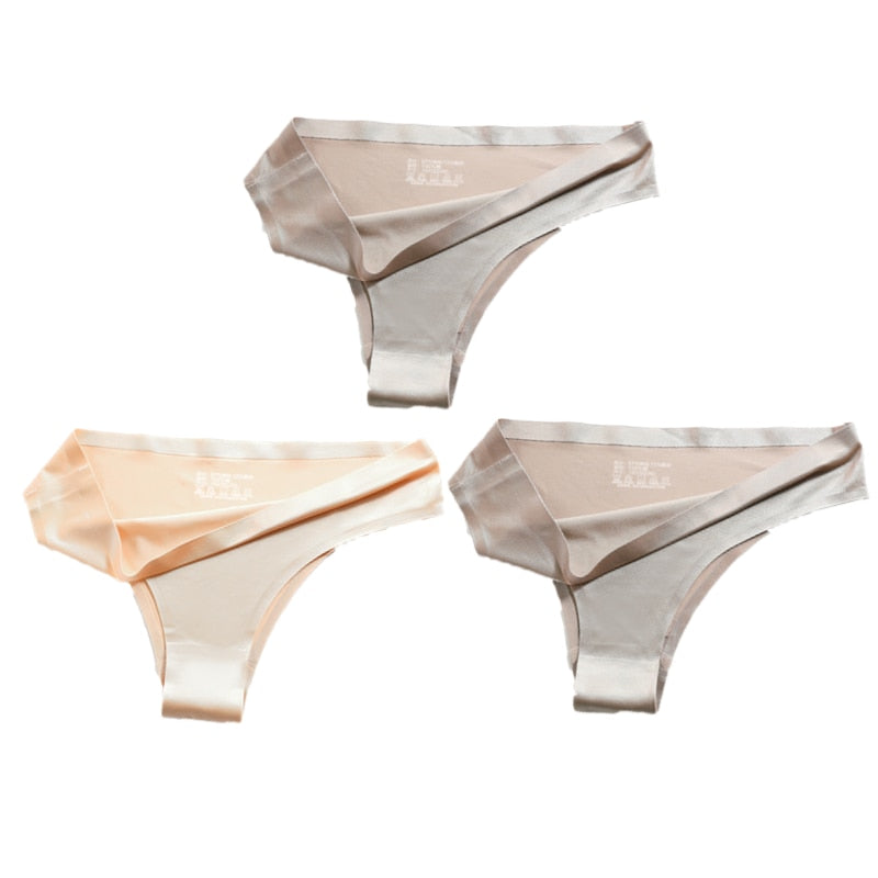 3PCS Sexy Panties Women Silk Low-Waist Underpant 3PCS/Set Thong Female Seamless G-String Thongs Underwear Lingerie Slip Femme