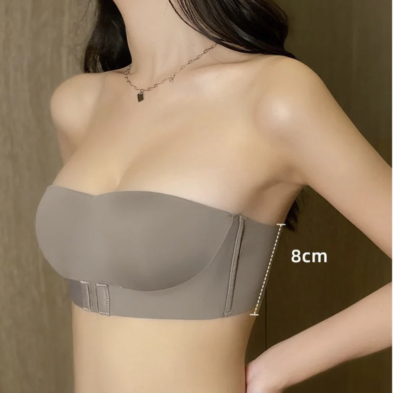 Strapless Underwear Women Gather Non-Slip Small Chest Show Big Anti-Light Wrap Tube Top Wedding Dress Special Thin Invisible Bra