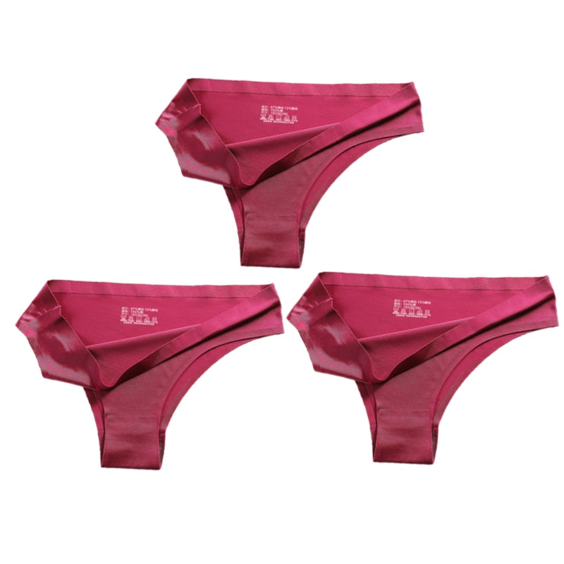 3PCS Sexy Panties Women Silk Low-Waist Underpant 3PCS/Set Thong Female Seamless G-String Thongs Underwear Lingerie Slip Femme